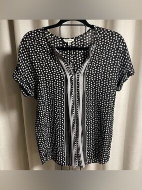 Max Studio Black & White Polka Dot Split-Front Blouse - White/Black